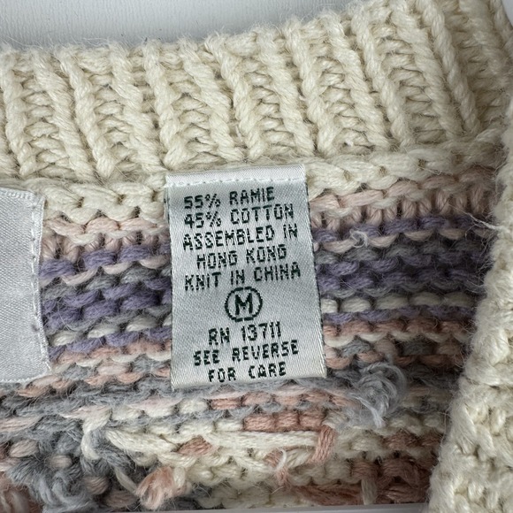 Vtg Marsh Landing Hand Knit Cardigan M Pastel Aztec 80s Ramie Cotton Sweater - Picture 10 of 16